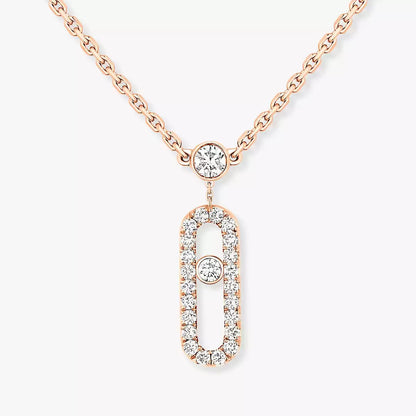 [ORA]2 Rows Rose Gold Diamond Pave_ Necklace Move Uno