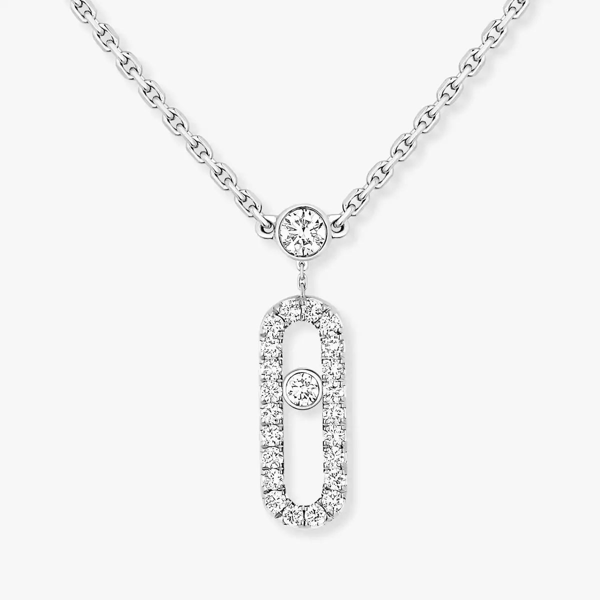 [ORA]2 Rows Rose Gold Diamond Pave_ Necklace Move Uno