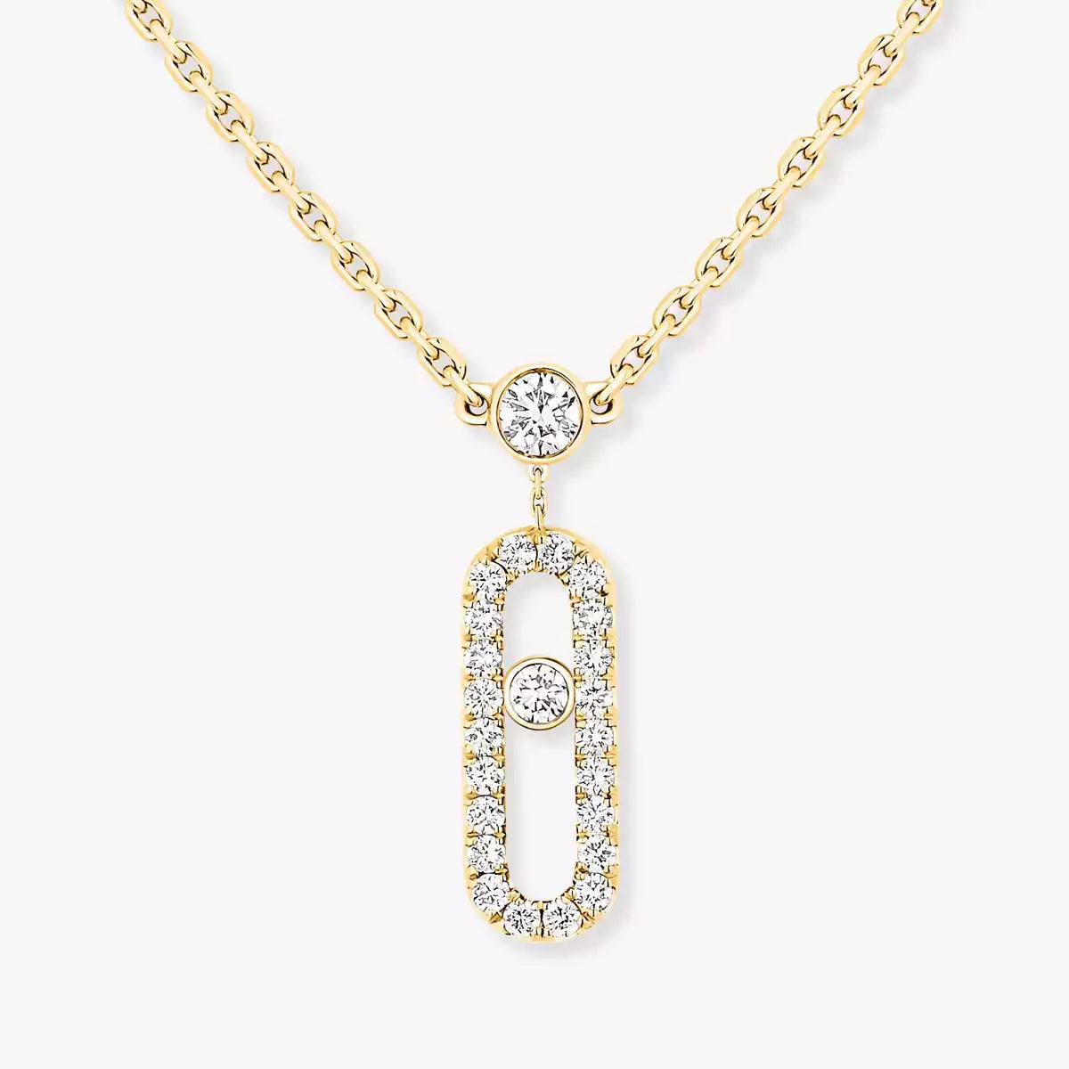 [ORA]2 Rows Rose Gold Diamond Pave_ Necklace Move Uno