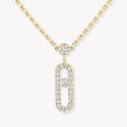 [ORA]2 Rows Rose Gold Diamond Pave_ Necklace Move Uno