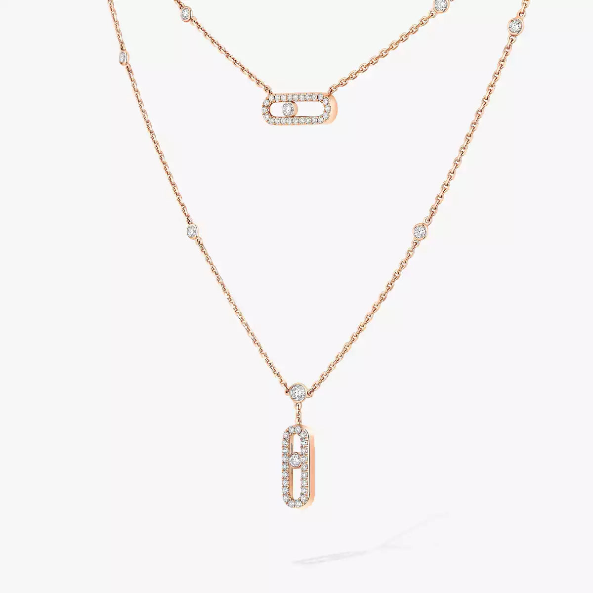 [ORA]2 Rows Rose Gold Diamond Pave_ Necklace Move Uno