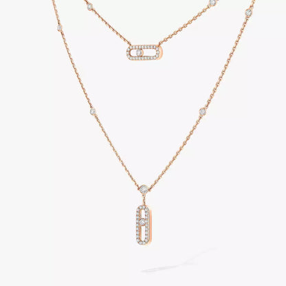 [ORA]2 Rows Rose Gold Diamond Pave_ Necklace Move Uno