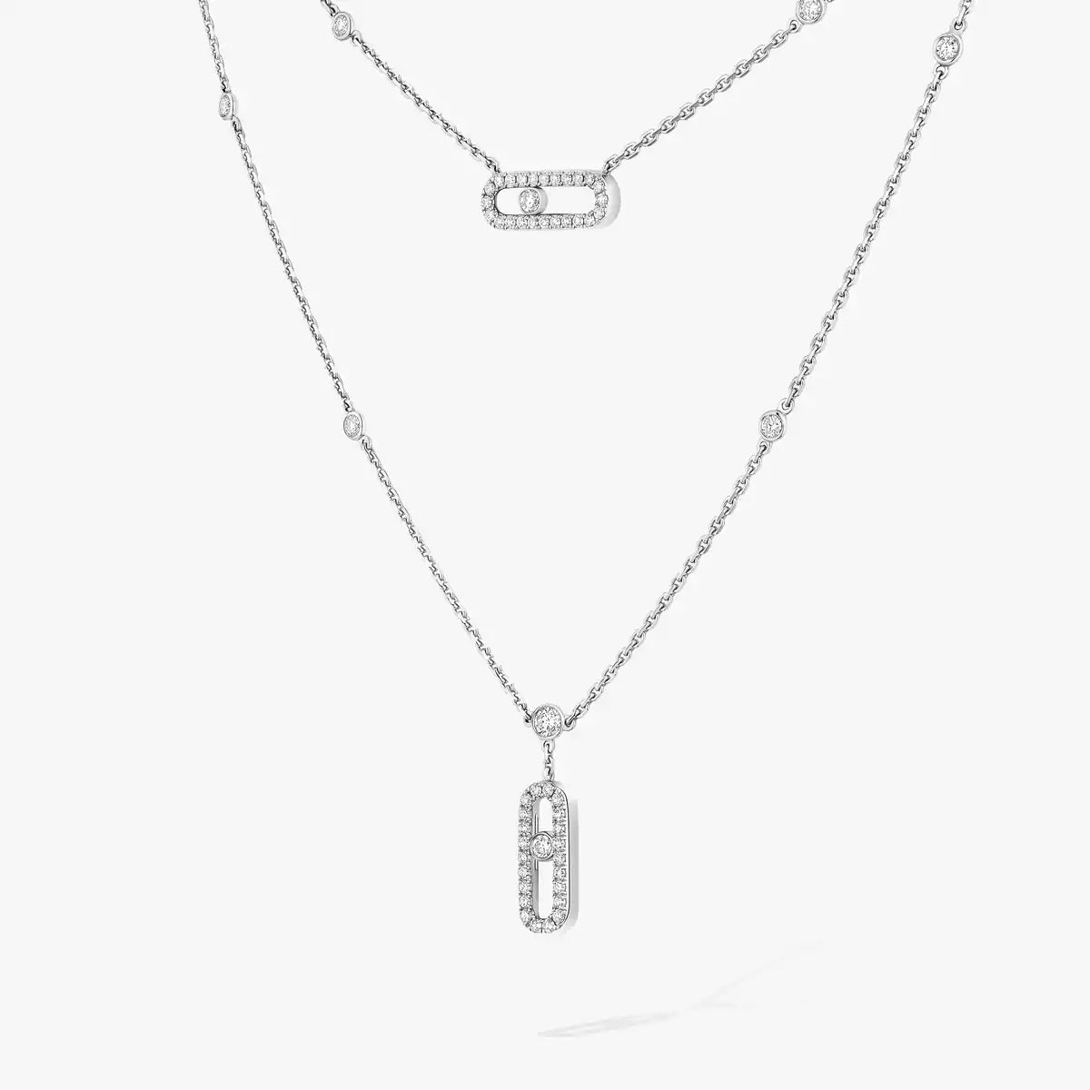 [ORA]2 Rows Rose Gold Diamond Pave_ Necklace Move Uno