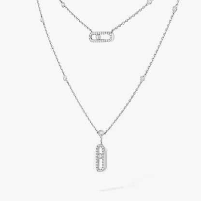 [ORA]2 Rows Rose Gold Diamond Pave_ Necklace Move Uno