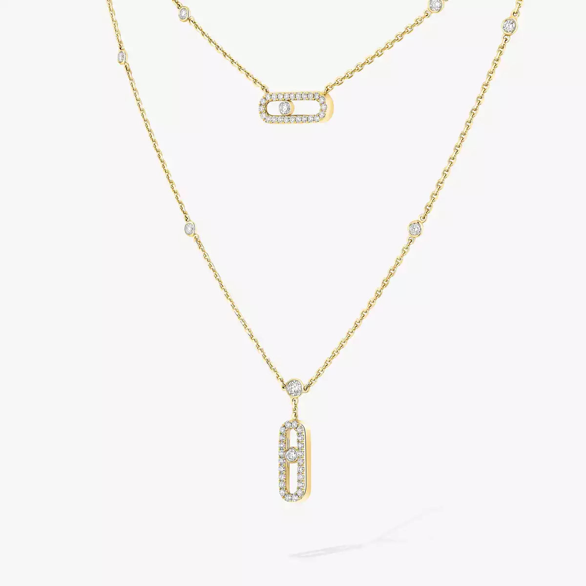 [ORA]2 Rows Rose Gold Diamond Pave_ Necklace Move Uno