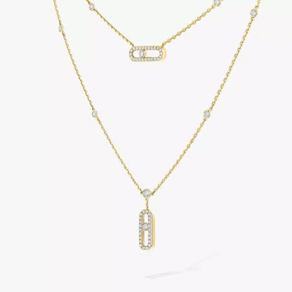 [ORA]2 Rows Rose Gold Diamond Pave_ Necklace Move Uno