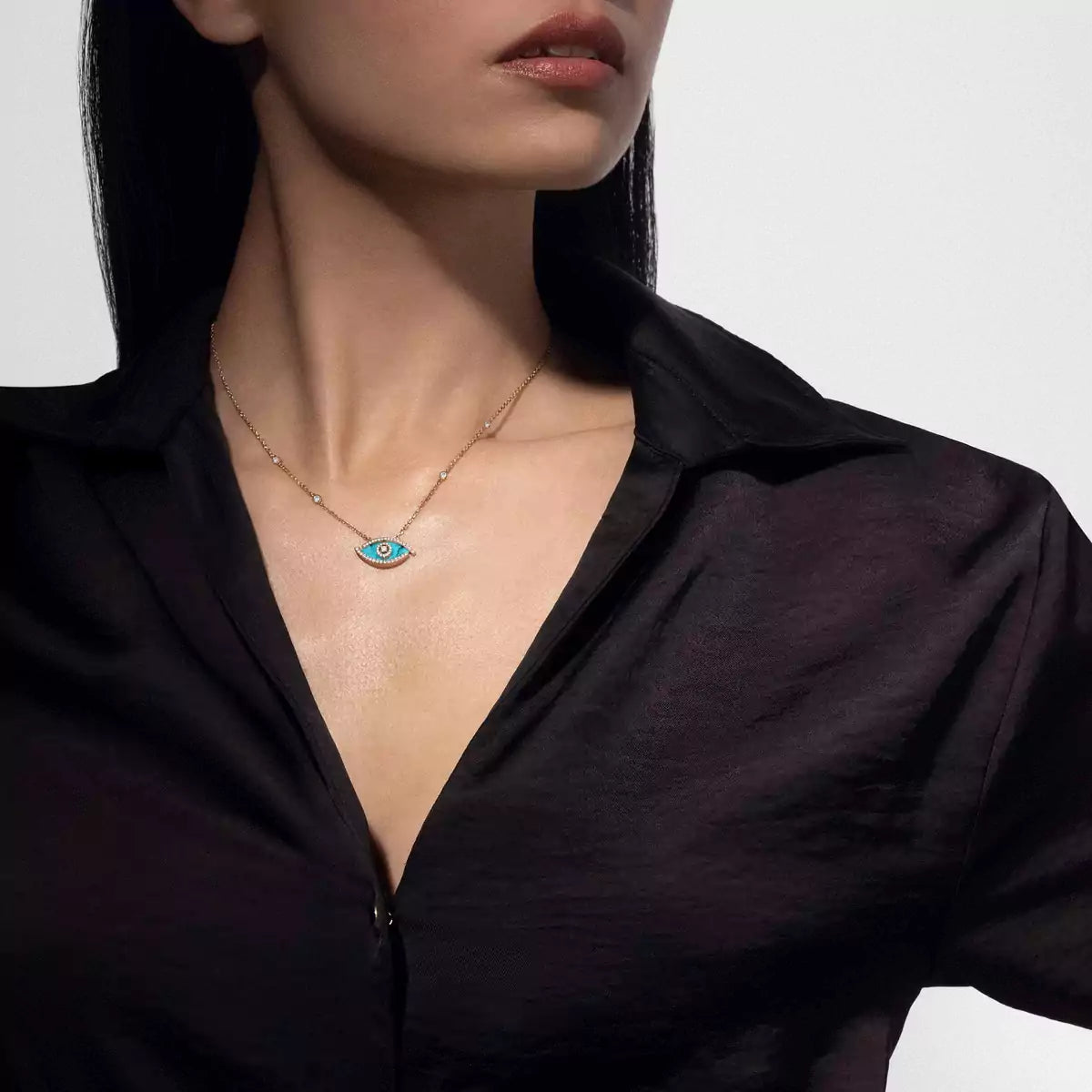 [ORA]Lucky Eye Diamond Necklace in Rose Gold and Turquoise