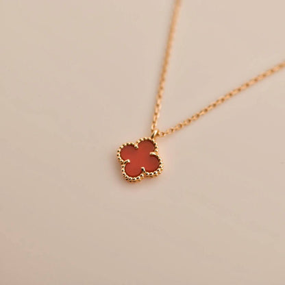 [ORA]CLOVER MINI 9.5MM WHITE CARNELIANS NECKLACE