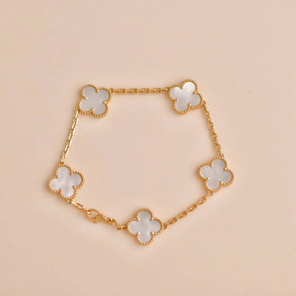 [ORA]CLOVER WHITE PEARL MOP 5 MOTIF BRACELET COLLECTION
