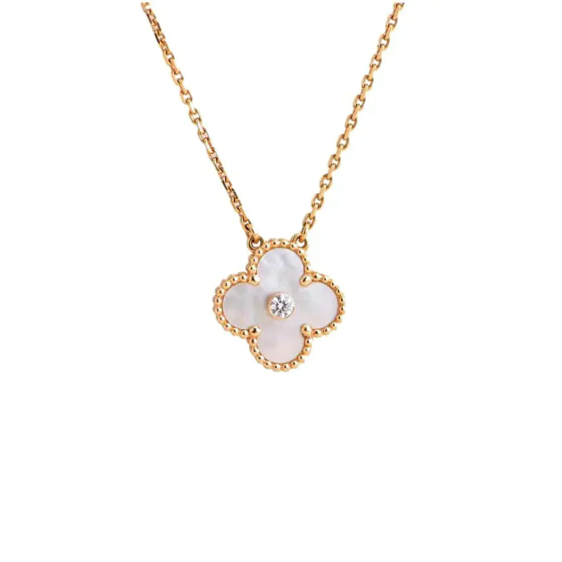 [ORA]CLOVER 15MM DIAMOND WHITE FRITILLARIA NECKLACE