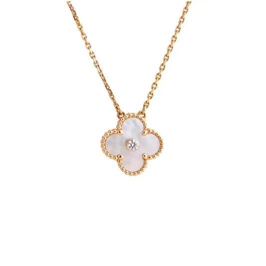 [ORA]CLOVER 15MM DIAMOND WHITE FRITILLARIA NECKLACE