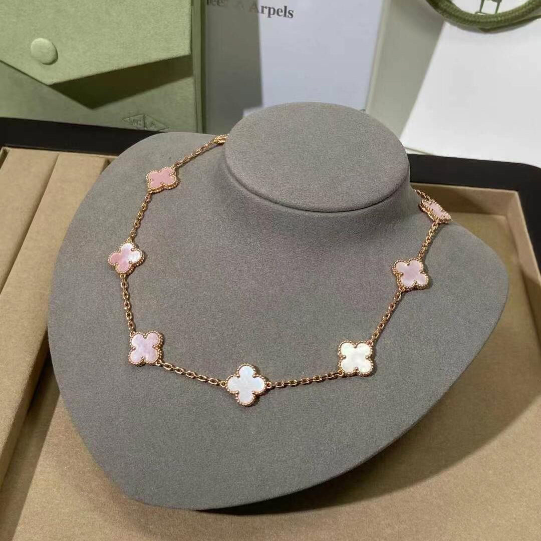 [ORA]CLOVER 10 MOTIFS PINK MOP NECKLACE