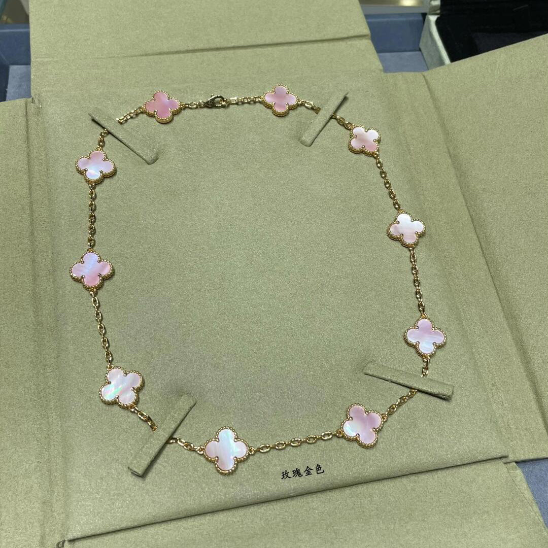 [ORA]CLOVER 10 MOTIFS PINK MOP NECKLACE
