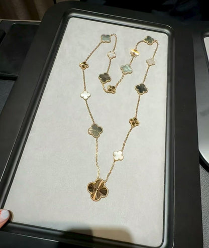 [ORA]DETACHABLE CLOVER 15(11+4) FLOWER ROSE GOLD NECKLACE SET