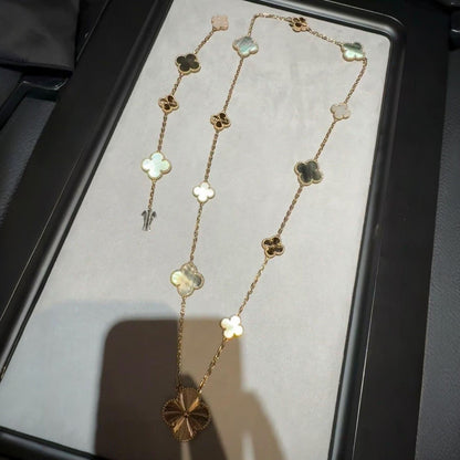 [ORA]DETACHABLE CLOVER 15(11+4) FLOWER ROSE GOLD NECKLACE SET
