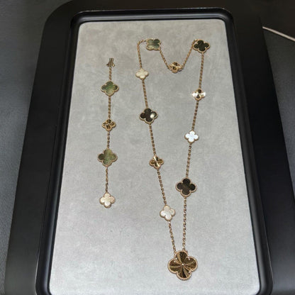 [ORA]DETACHABLE CLOVER 15(11+4) FLOWER ROSE GOLD NECKLACE SET
