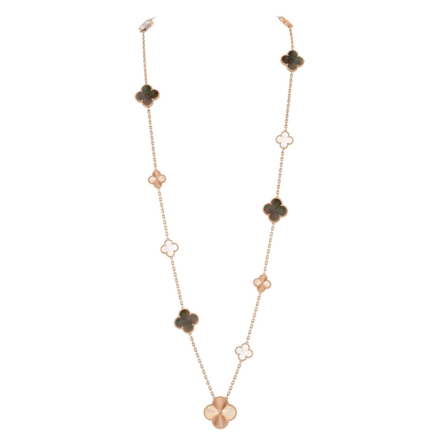 [ORA]DETACHABLE CLOVER 15(11+4) FLOWER ROSE GOLD NECKLACE SET