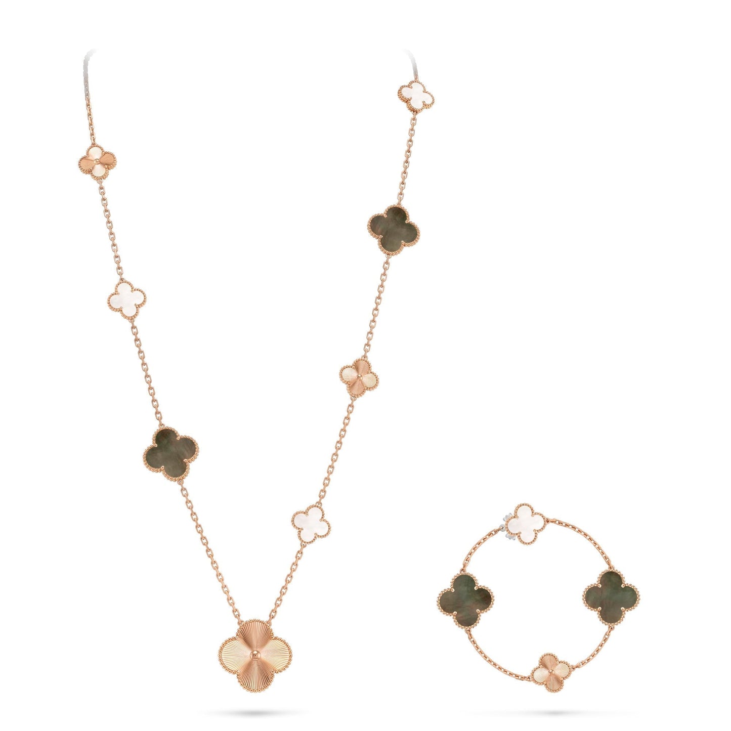 [ORA]DETACHABLE CLOVER 15(11+4) FLOWER ROSE GOLD NECKLACE SET