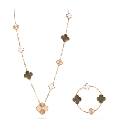 [ORA]DETACHABLE CLOVER 15(11+4) FLOWER ROSE GOLD NECKLACE SET