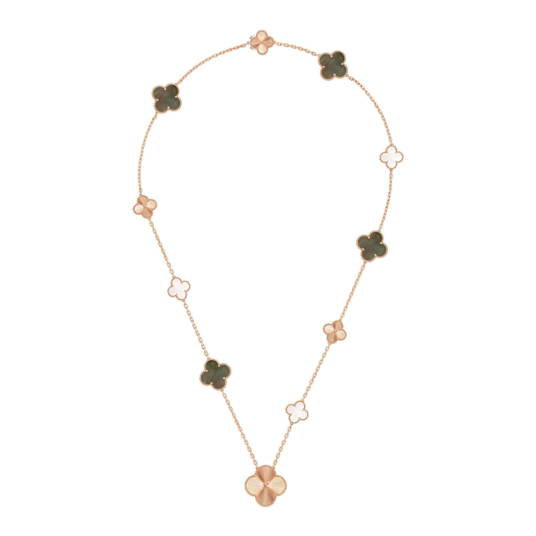 [ORA]DETACHABLE CLOVER 15(11+4) FLOWER ROSE GOLD NECKLACE SET