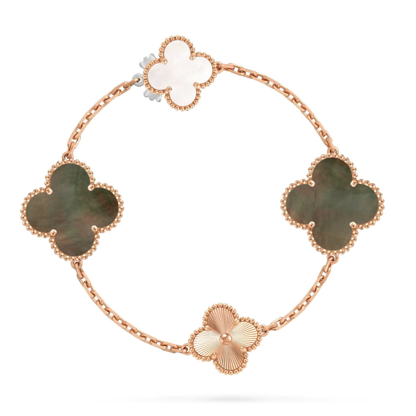[ORA]DETACHABLE CLOVER 15(11+4) FLOWER ROSE GOLD NECKLACE SET