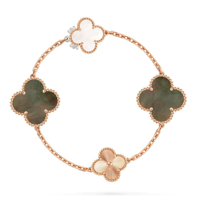 [ORA]DETACHABLE CLOVER 15(11+4) FLOWER ROSE GOLD NECKLACE SET