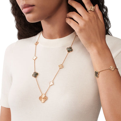 [ORA]DETACHABLE CLOVER 15(11+4) FLOWER ROSE GOLD NECKLACE SET