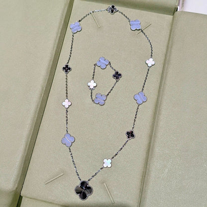 [ORA]DETACHABLE CLOVER 15(11+4) FLOWER SILVER NECKLACE SET