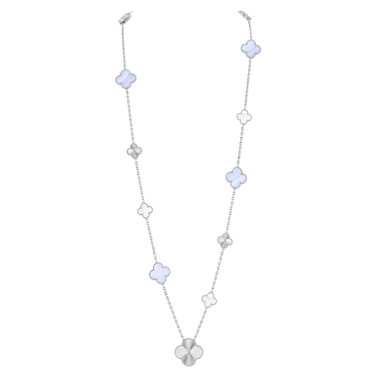 [ORA]DETACHABLE CLOVER 15(11+4) FLOWER SILVER NECKLACE SET