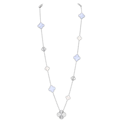 [ORA]DETACHABLE CLOVER 15(11+4) FLOWER SILVER NECKLACE SET
