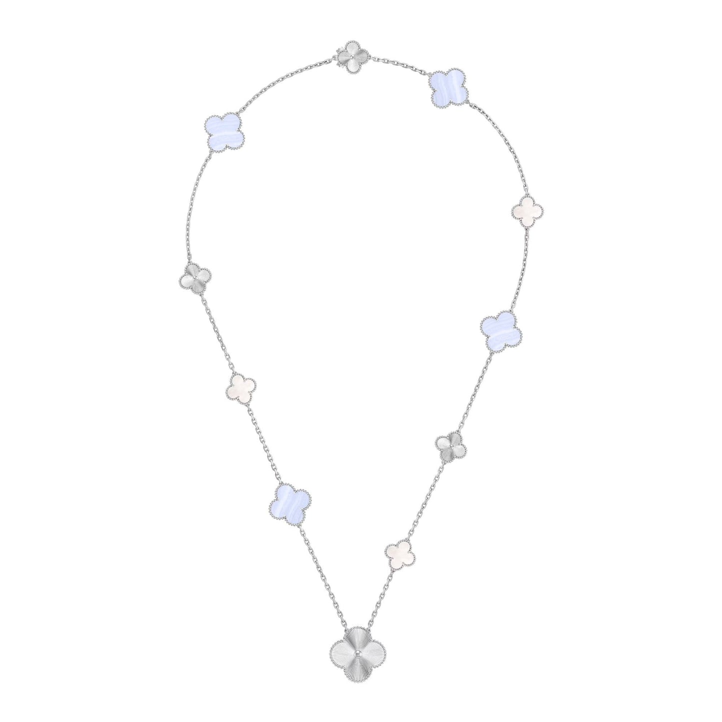 [ORA]DETACHABLE CLOVER 15(11+4) FLOWER SILVER NECKLACE SET