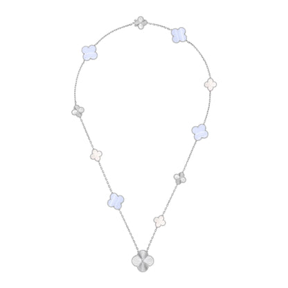 [ORA]DETACHABLE CLOVER 15(11+4) FLOWER SILVER NECKLACE SET