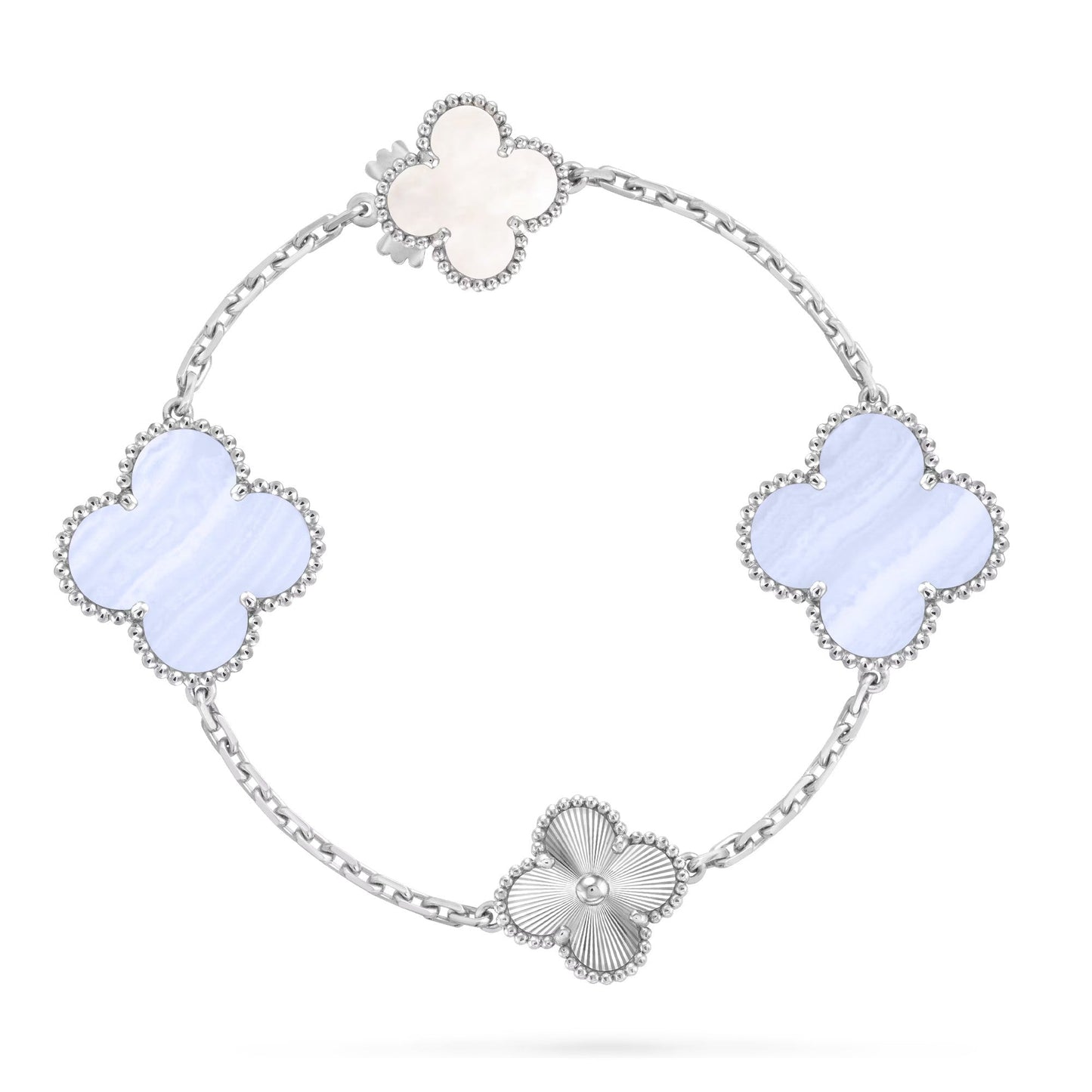 [ORA]DETACHABLE CLOVER 15(11+4) FLOWER SILVER NECKLACE SET