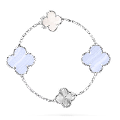 [ORA]DETACHABLE CLOVER 15(11+4) FLOWER SILVER NECKLACE SET