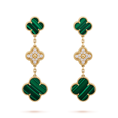 [ORA]CLOVER EARRINGS GOLD MALACHITE DIAMOND 3 MOTIF