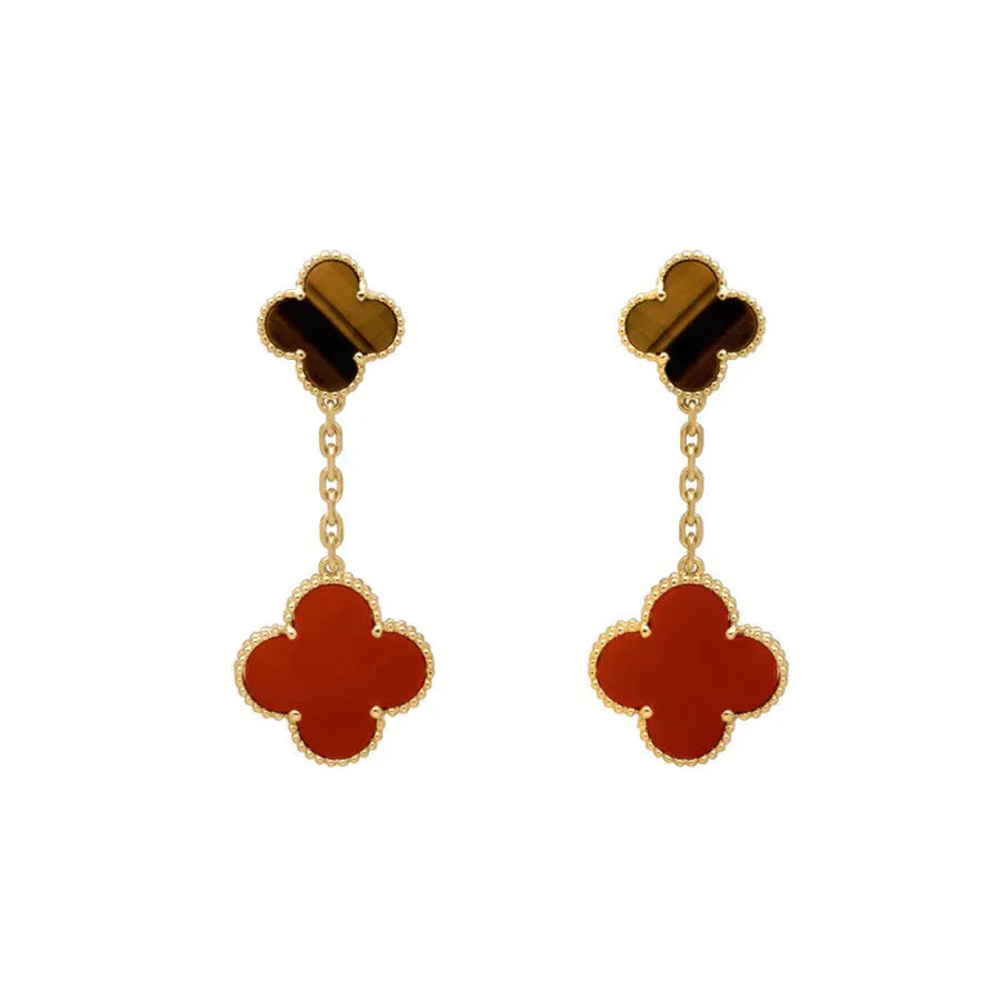 [ORA]CLOVER  2 MOTIF  TIGER EYE CARNELIAN EARRINGS