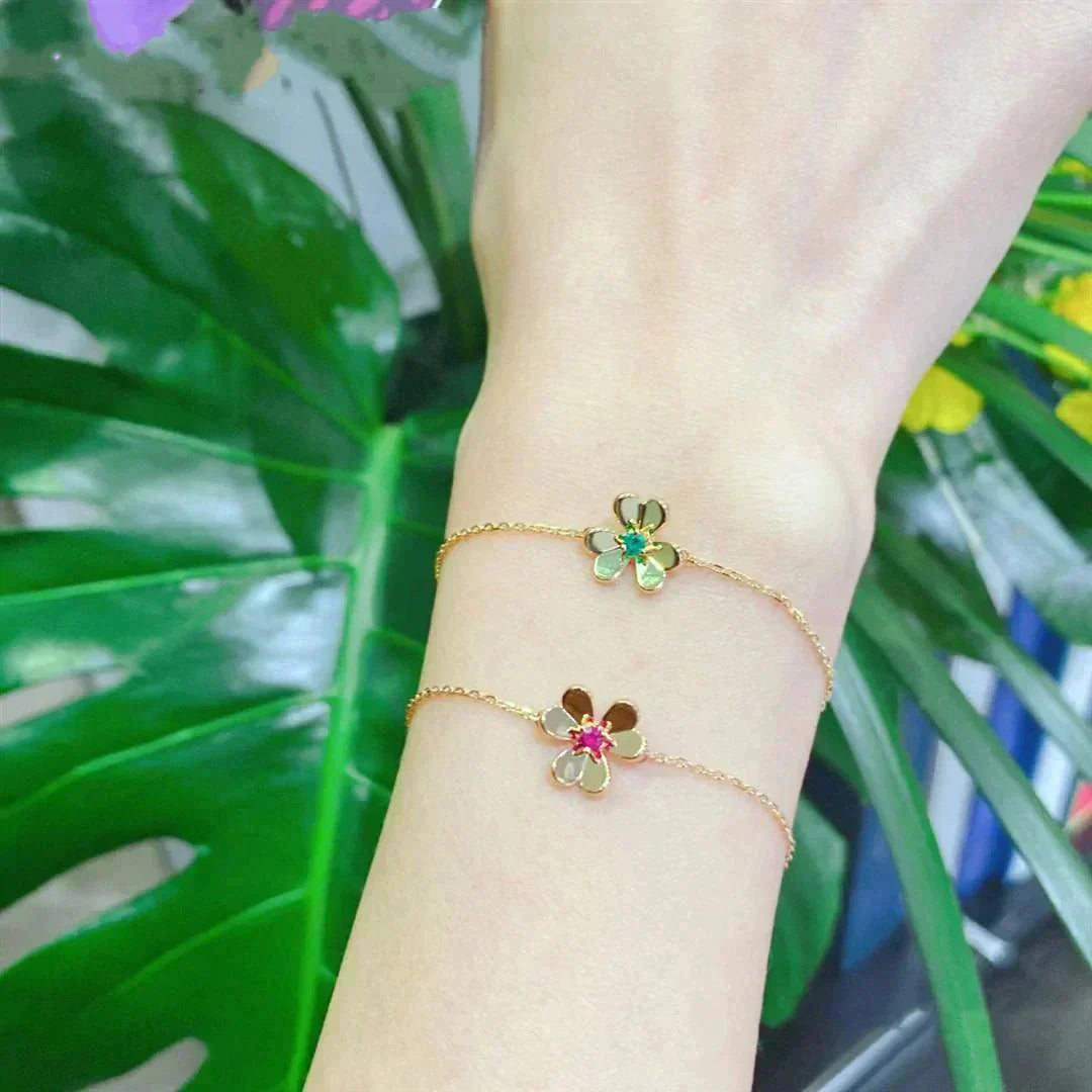 [ORA]FRIVOLE GOLD FLOWER PINK MALACHITE BRACELET