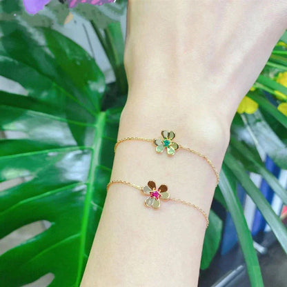 [ORA]FRIVOLE GOLD FLOWER PINK MALACHITE BRACELET