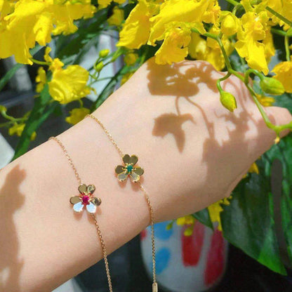[ORA]FRIVOLE GOLD FLOWER PINK MALACHITE BRACELET
