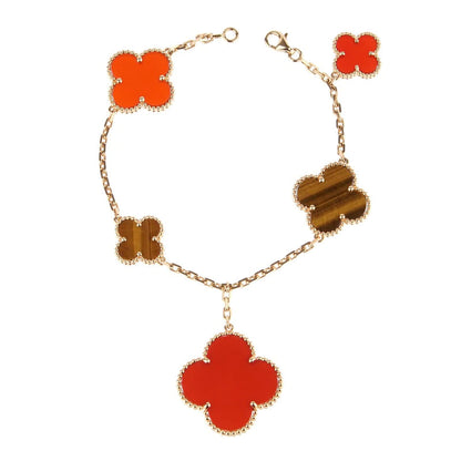 [ORA]CLOVER BRACELET 5 MOTIFS CARNELIAN TIGER EYE