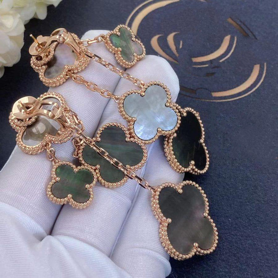 [ORA]CLOVER EARRINGS DARK MOP 4 MOTIFS ROSE GOLD