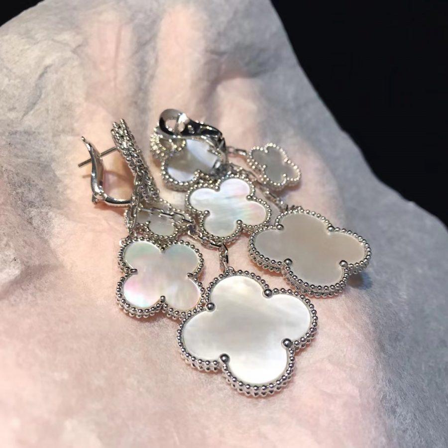 [ORA]CLOVER EARRINGS WHITE MOP 4 MOTIFS SILVER