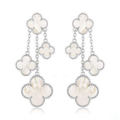 [ORA]CLOVER EARRINGS WHITE MOP 4 MOTIFS SILVER