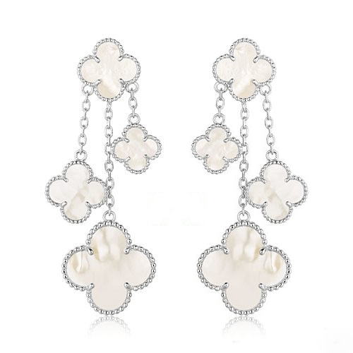 [ORA]CLOVER EARRINGS WHITE MOP 4 MOTIFS SILVER