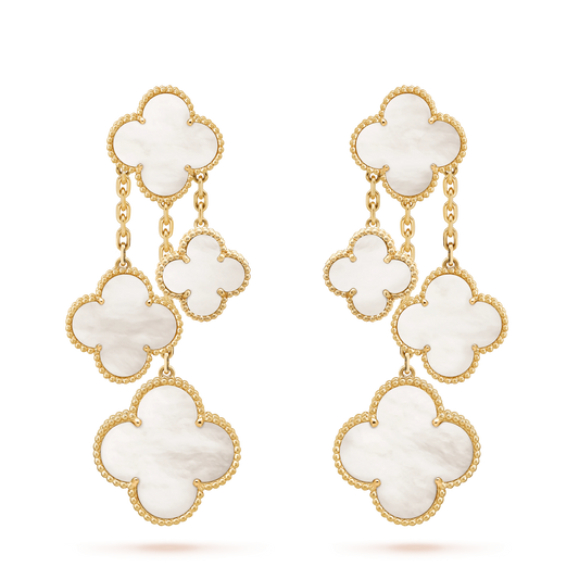 [ORA]CLOVER EARRINGS WHITE MOP 4 MOTIFS GOLD