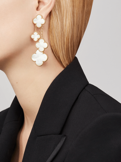 [ORA]CLOVER EARRINGS WHITE MOP 4 MOTIFS GOLD