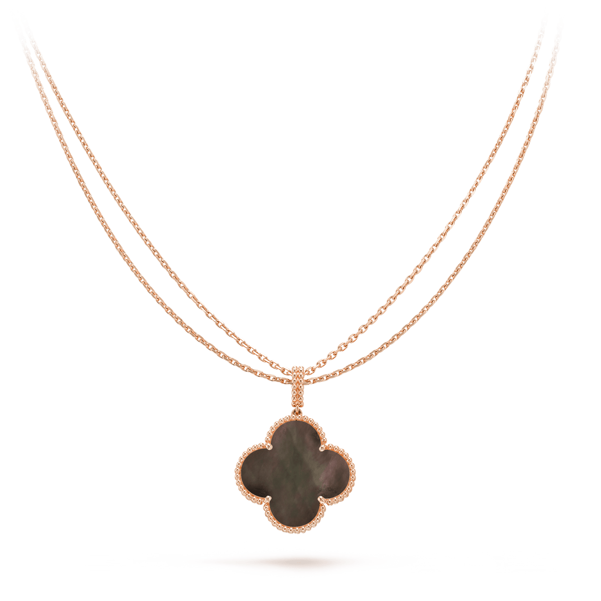 [ORA]CLOVER 25MM GOLD DUNKLE PERLMUTT GROSSE KLEEBLATT-HALSKETTE