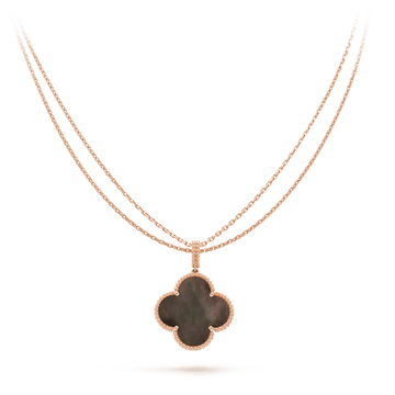 [ORA]CLOVER 25MM GOLD DUNKLE PERLMUTT GROSSE KLEEBLATT-HALSKETTE