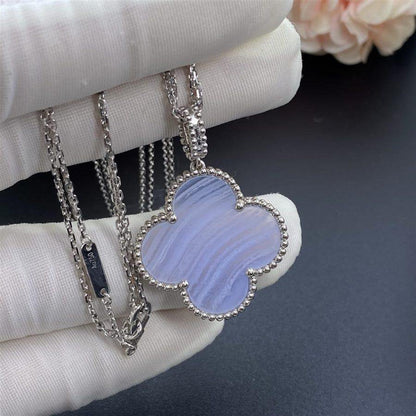 [ORA]CLOVER SILBER CHALCEDON GROßE KLEEHALSKETTE