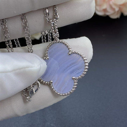 [ORA]CLOVER SILBER CHALCEDON GROßE KLEEHALSKETTE